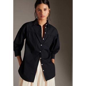 Anthropologie Maeve Puff-Sleeve Button Down Top Black Size M